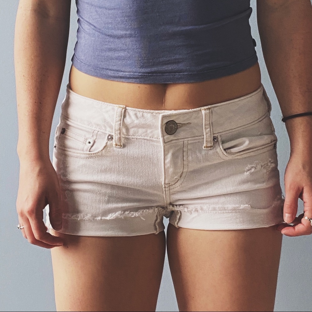 White cheeky denim short